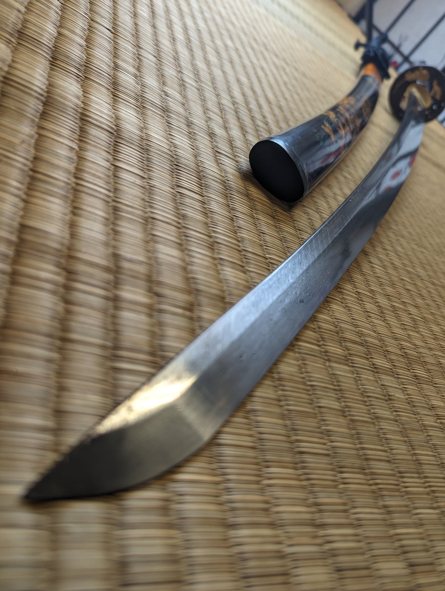 Katana - Stalking Tiger - Sanmai Functional Damascus - hand lacquered saya